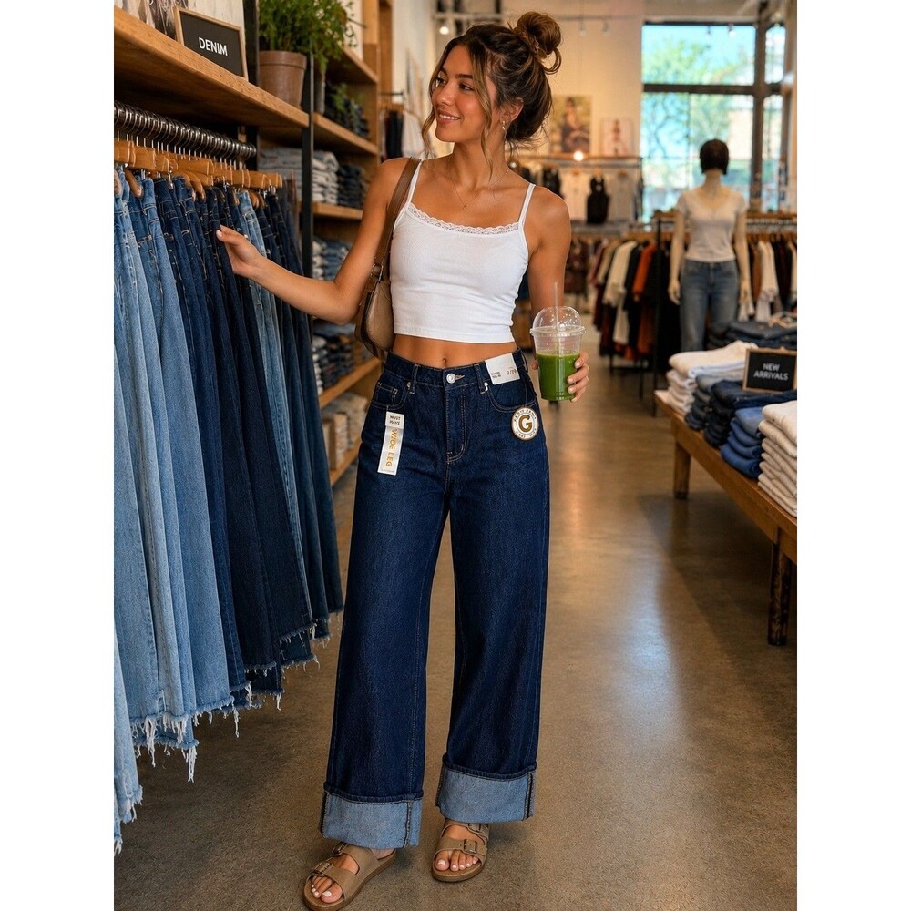 GOGO Jeans USA Women’s High Rise Wide Leg Dark Wash Denim Size 9 Cotton